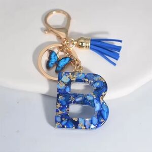 Blue & Gold Letter "B" Keychain with Butterfly Charm